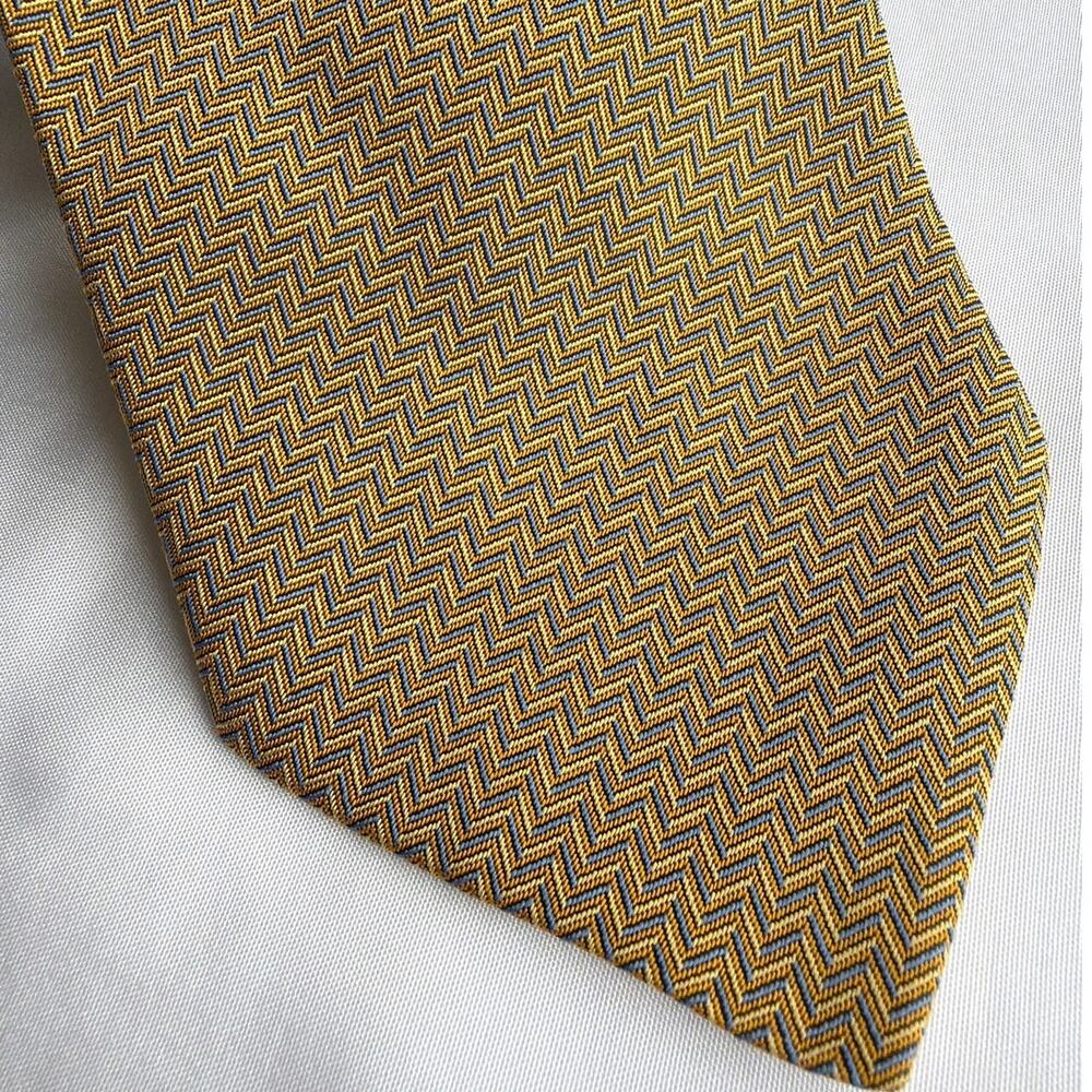 Harold Powell 100% Silk Tie Wide Made in Italy Gold Yellow Blue Geometric 58" L